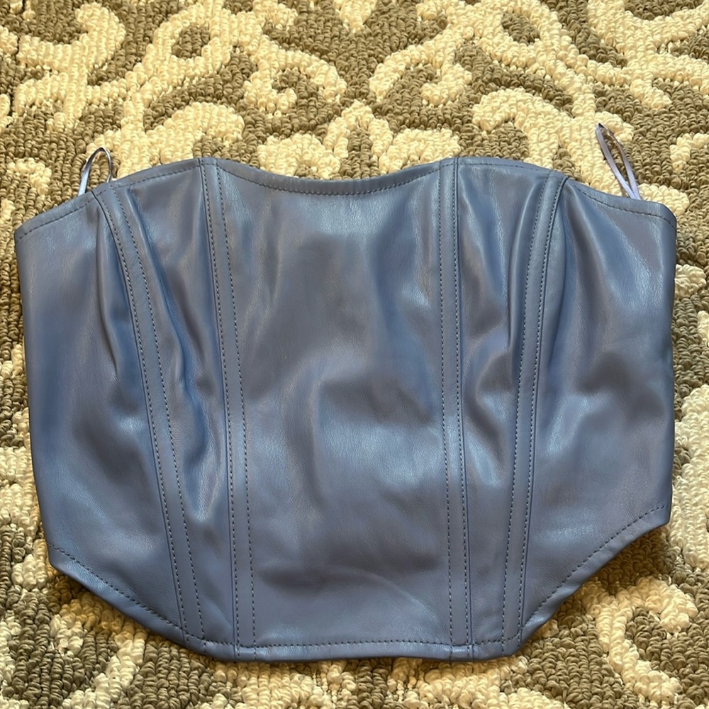 Pre-owned Bershka faux leather-like corset cropped tube top. Size small.